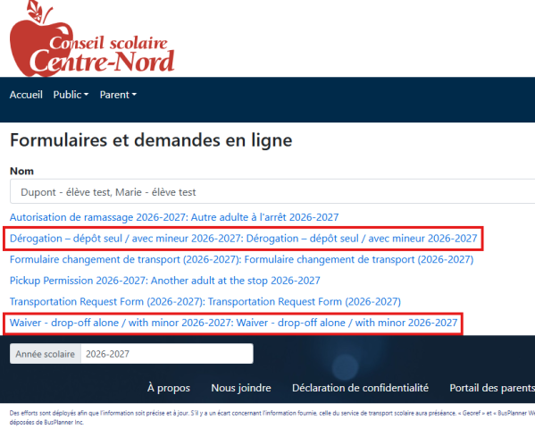 Formulaire de changement d autobus