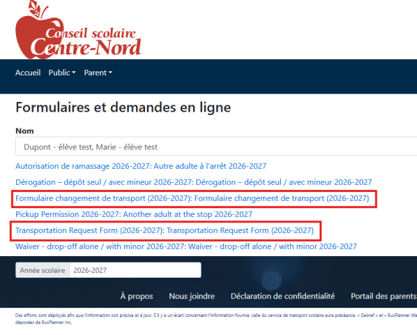Formulaire de changement d autobus